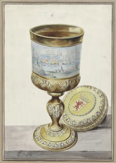Golden cup with lid av Aert Schouman