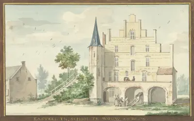 Het kasteel en school te Wouw av Aert Schouman