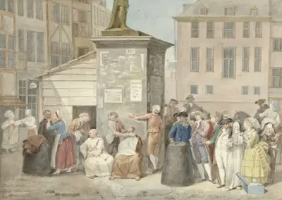 Plein met monniken en nonnen tijdens de revolutie in België, 20 oktober 1787 av Aert Schouman