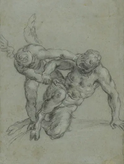 Cupid Overpowering Pan av Agostino Carracci