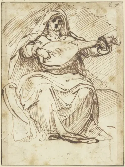 Female lute player av Agostino Carracci