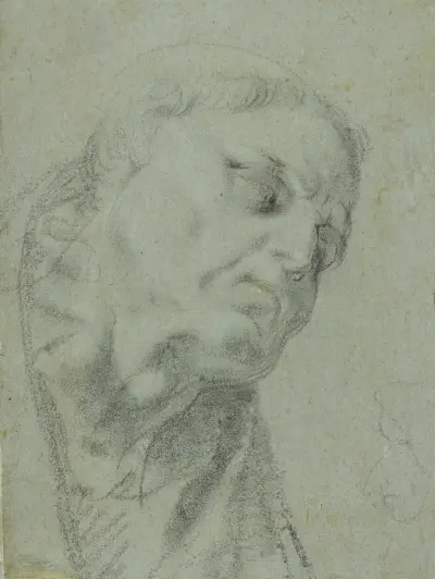 Head of a Monk; Caricature of a Man in Profile av Agostino Carracci