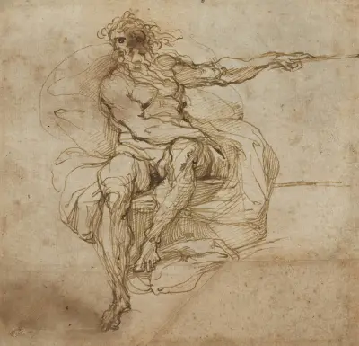 Seated Male Nude (recto) av Agostino Carracci