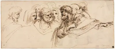 Study of Heads (recto) (2nd half 1500s) av Agostino Carracci