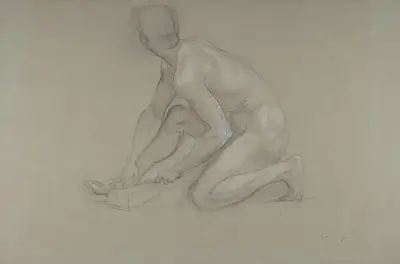Crouching Nude Male Figure av Paul-Jacques-Aimé Baudry