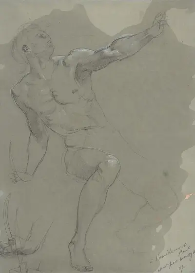 Seated Male Nude av Paul-Jacques-Aimé Baudry