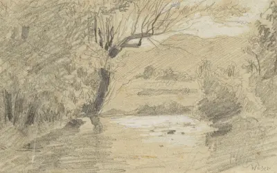 Flusslandschaft in Wasen (Emmental) av Albert Anker