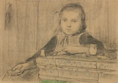 Girl At The Stove (Study) av Albert Anker