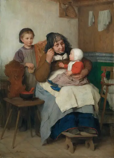 Grandmother Spooning The Soup To Her Grandchild av Albert Anker