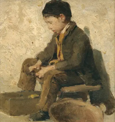 Sitting Boy Peeling Vegetables av Albert Anker