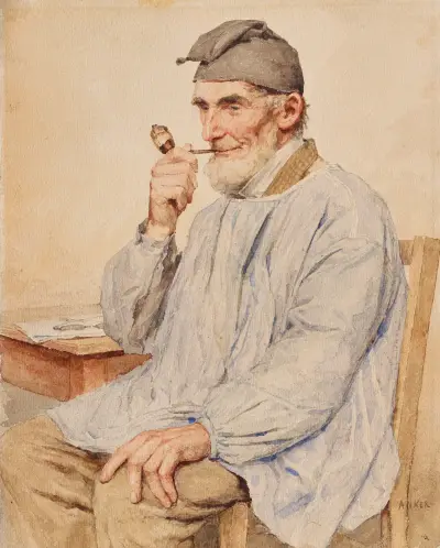 Sitzender Bauer mit Pfeife von Albert Anker