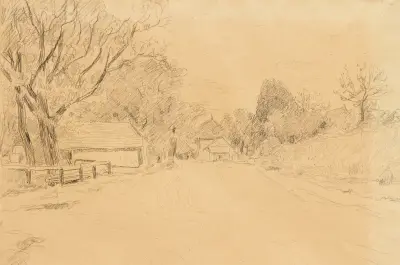Sketch of a village street av Albert Anker