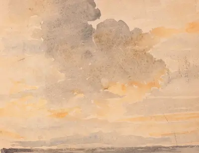 Wolkiger Abendhimmel über Hügelkette av Albert Anker
