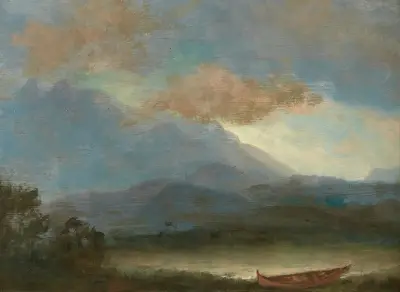 Indian Canoe at Lakeside av Albert Bierstadt
