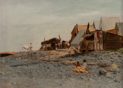 Salmon Fishery Village av Albert Bierstadt