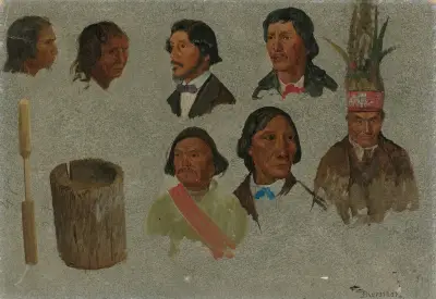 Seven Indian Portraits And One Primitive Utensil av Albert Bierstadt