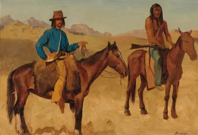 Trapper And Indian Guide On Horseback av Albert Bierstadt