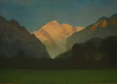 Vy över Glacier Park eller solnedgång över bergstopp av Albert Bierstadt