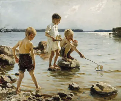 Chlapci hrající si na břehu, Albert Edelfelt