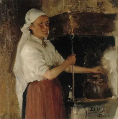 Elli Jäppinen am Herd, Studie von Albert Edelfelt