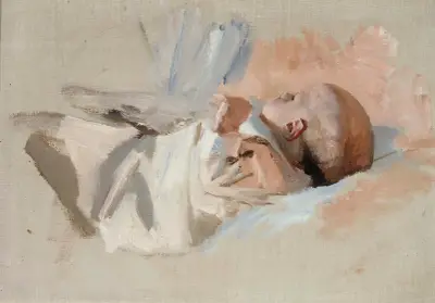 Liegendes Kind, Skizze zum Gemälde Weihnachtsmorgen von Albert Edelfelt