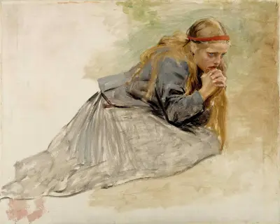 Mary Magdalene Kneeling, Study For The Christ And Mary Magdalene av Albert Edelfelt