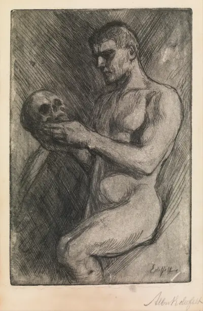 Akt męski z czaszką, Albert Edelfelt