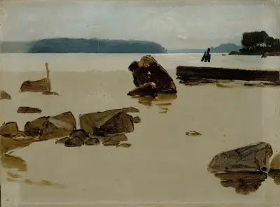 Offenes Meer bei Haikko, Studie zu Jungen am Strand von Albert Edelfelt