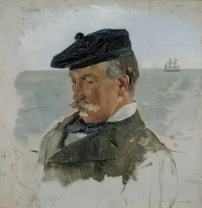 Porträtskizze des Malers Adolf von Becker von Albert Edelfelt