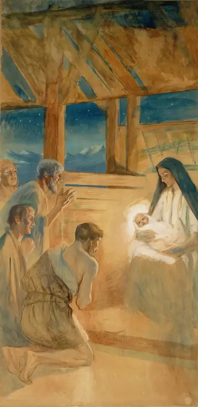 Herdar tillber Jesusbarnet av Albert Edelfelt