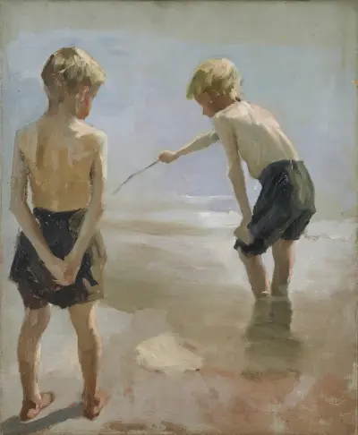 Studie zu Jungen, die am Strand spielen von Albert Edelfelt