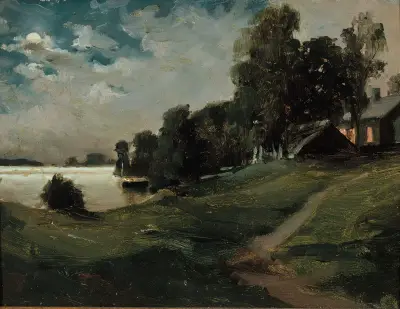 Villa in Haikko im Mondlicht von Albert Edelfelt