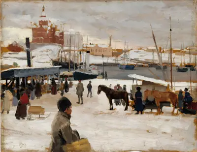 Zimní den na tržišti v Helsinkách, Albert Edelfelt