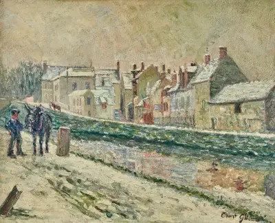 Le village de Moret-sur-Loing sous la neige av Albert Gleizes