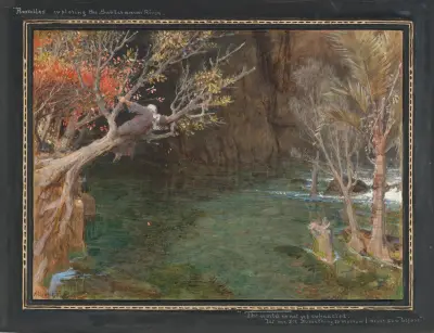 Rasselas exploring the subterranean river av Albert Goodwin