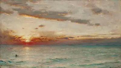 Sunset In The Mediterranean From An Orient Steamer av Albert Goodwin