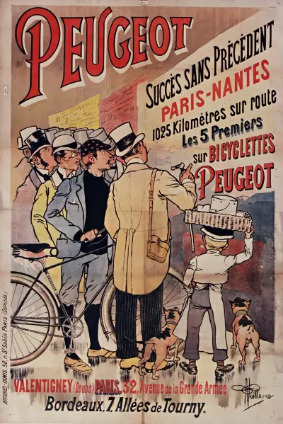 Peugeot succès sans précédent Paris Nantes 1025 kilomètres sur route, les 5 premiers sur bicyclette Peugeot av Albert Guillaume