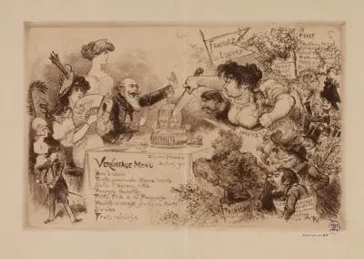 Déjeuner Mariani, le 30 avril 1907. Vernissage Menu av Albert Robida