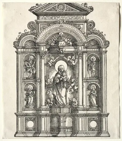 Great Altar with the Virgin, in a border with SS. Christopher, George, Barbara, Catherine av Albrecht Altdorfer