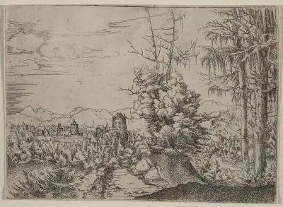 Landscape with Two Pines av Albrecht Altdorfer
