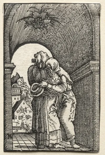 Joakims och Annas kyss vid den gyllene porten av Albrecht Altdorfer