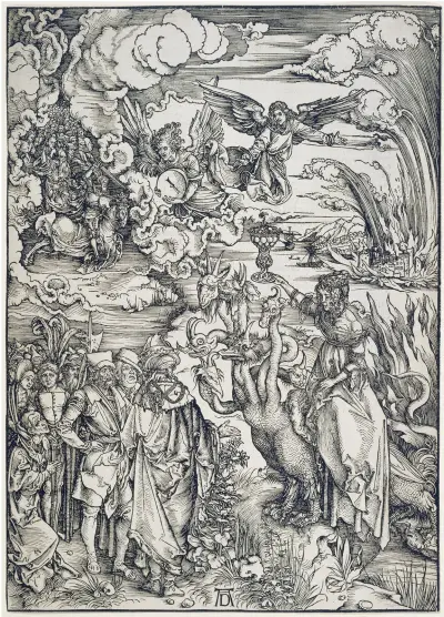 Das babylonische Weib, aus der Folge der Apokalypse, Urausgabe Deutsch 1498 av Albrecht Dürer