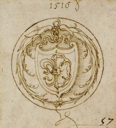 Design for an Ornament or Signet Ring with the Arms of Lazarus Spengler av Albrecht Dürer