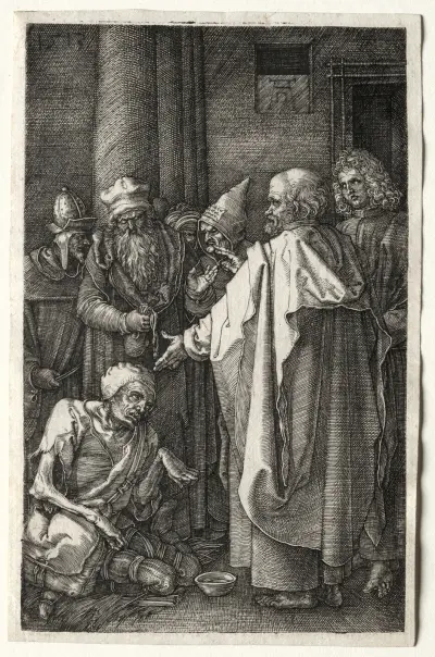 Peter and John Healing the Cripple at the Gate of the Temple av Albrecht Dürer