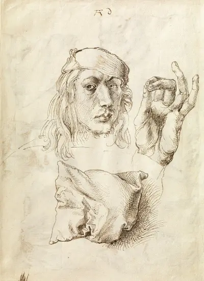 Self-portrait, Study of a Hand and a Pillow av Albrecht Dürer