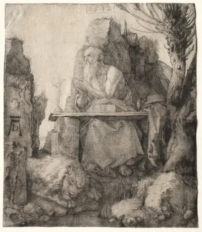 St. Jerome Seated near a Pollard Willow av Albrecht Dürer