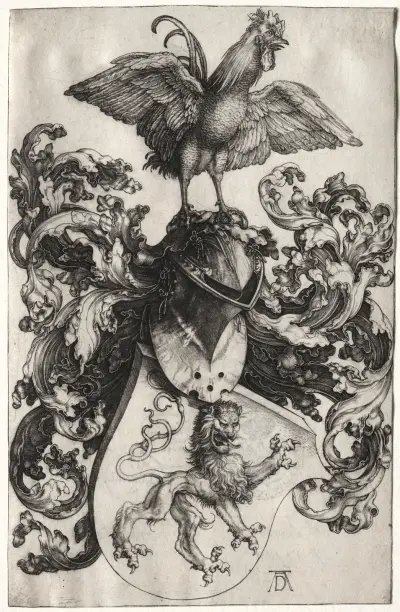 The Coat of Arms with a Lion and Cock (probably 1503) av Albrecht Dürer
