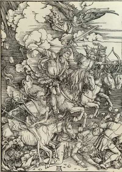 The Four Horsemen of the Apocalypse, from The Apocalypse av Albrecht Dürer