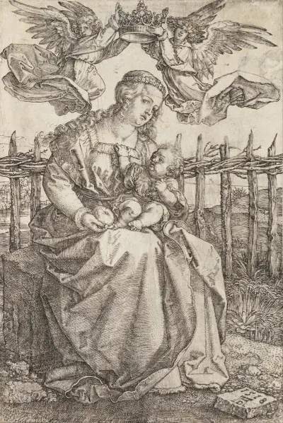 Virgin Mary Crowned By Two Angels av Albrecht Dürer