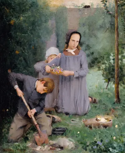 Children Burying a Bird av Julian Alden Weir